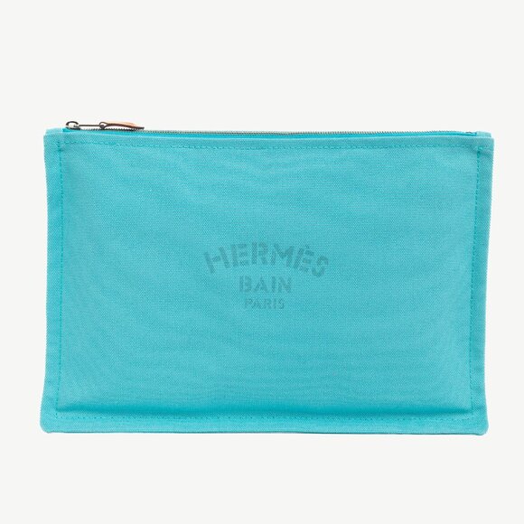 Hermes Handbags - Hermes Flat Yachting GM Blue Logo Toile Pouch